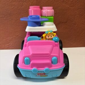 Vintage Fisher Price Little People Build 'n Drive SUV with Sarah Lynn Beach Set